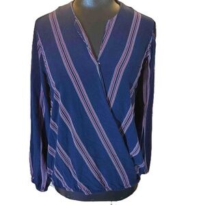 Tommy Hilfiger Womens Striped Long Sleeve V-neck Wrap Blouse Size Small